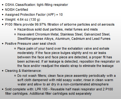 Miller LPR-100 Half Mask Respirator (S/M) ML00894